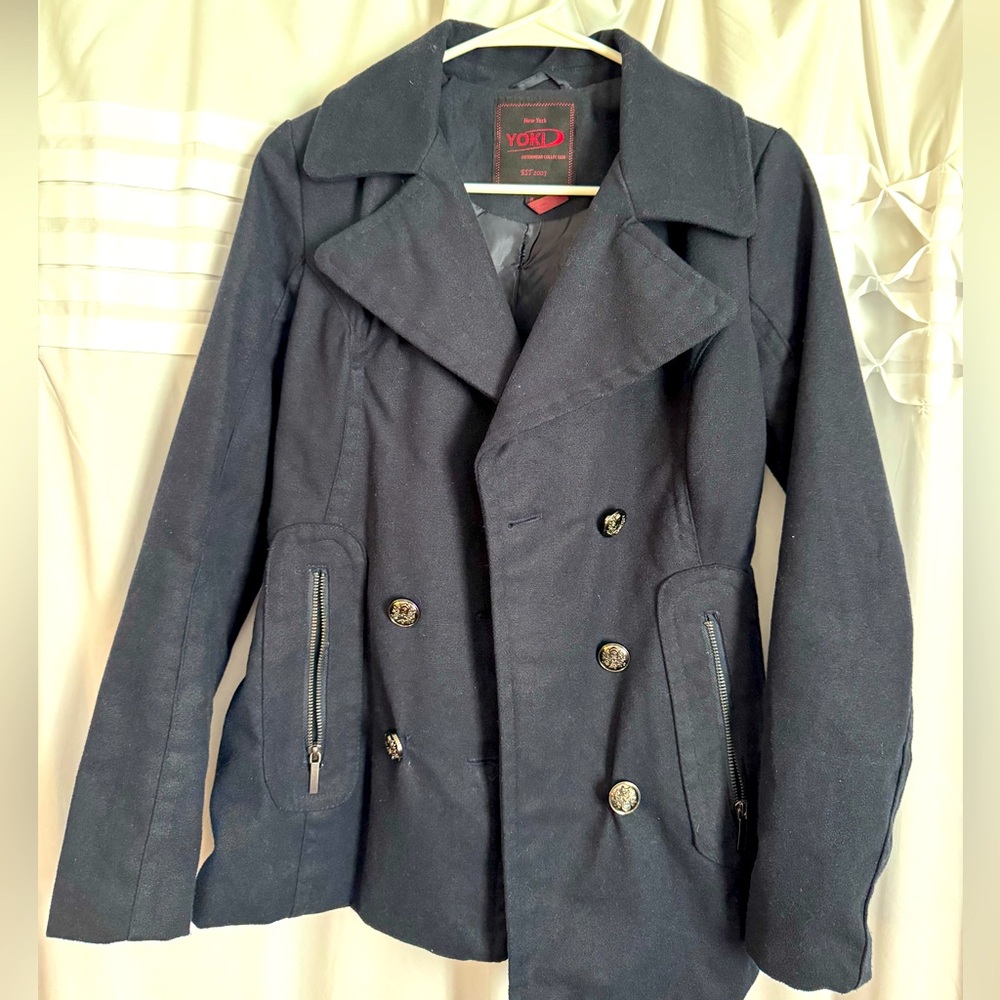 Lined double breasted pea coat.
